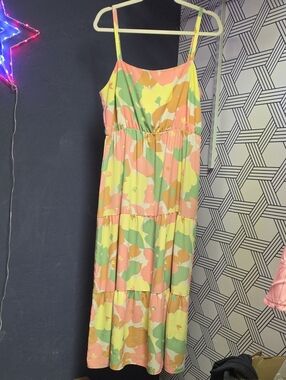 Sanctuary Pastel Floral Smocked Maxi Dress in Yellow, Peach & Mint